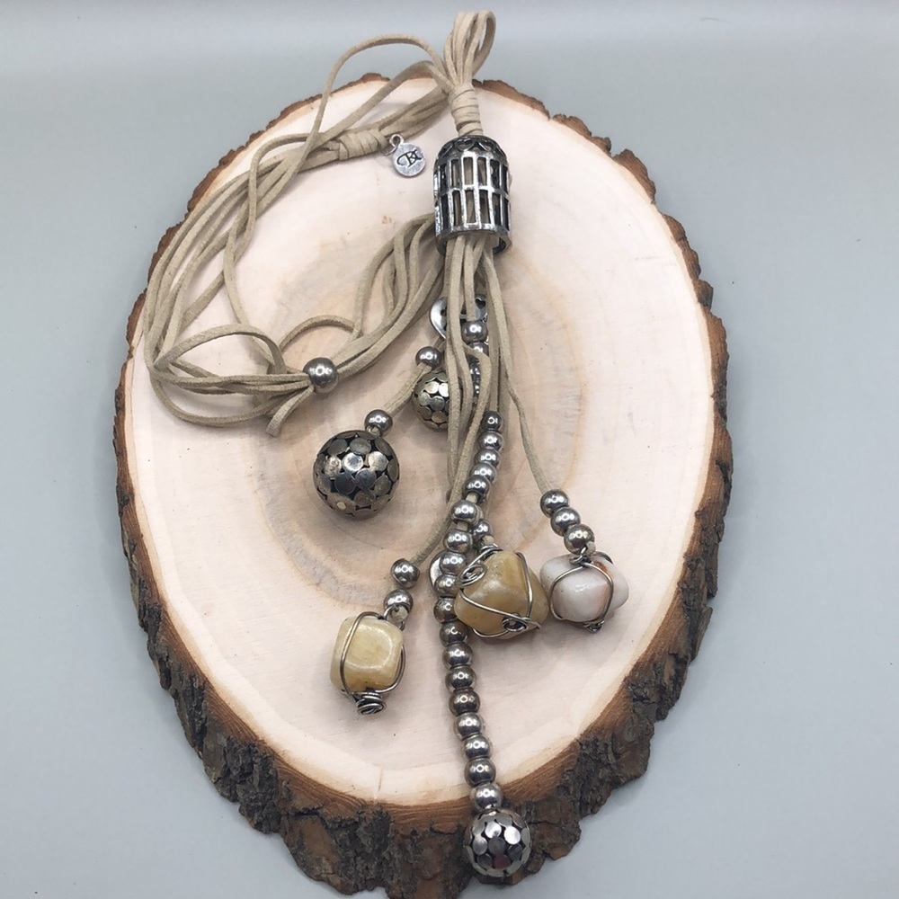 Artisan designer suede cord adjustable charm necklace boho festival statement.